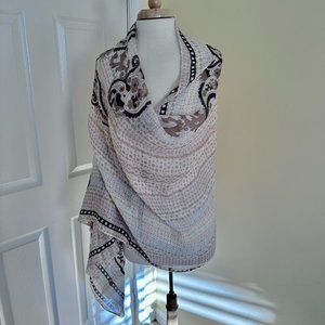 J Crew Linen Gauze Block Print Style Shawl Extra Large Size